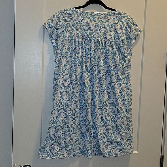 Eileen West Nightgown Blue  Floral Cotton Short Pajama Sleep Dress Gown Medium - Picture 6 of 6